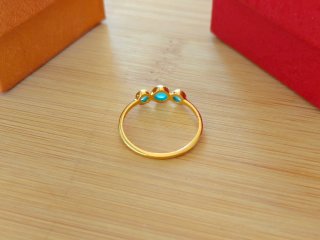 Anillo Plata 925 Baño Oro Calcedonia Turquesa