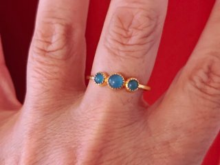 Anillo Plata 925 Baño Oro Calcedonia Turquesa