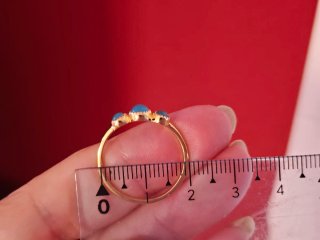 Anillo Plata 925 Baño Oro Calcedonia Turquesa