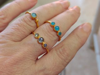 Anillo Plata 925 Baño Oro Calcedonia Turquesa