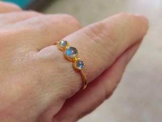 Anillo Plata 925 Baño Oro Calcedonia Turquesa