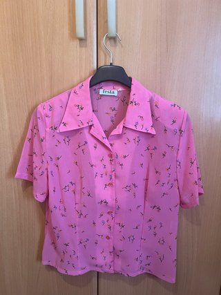 Camisa rosa vintage Festa floral manga corta