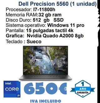 Dell Precision 5560 i7-11800h 32GB RAM 512GB SSD