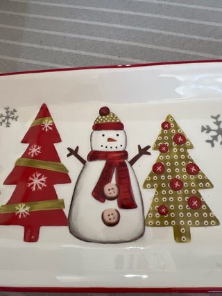 Bandeja cerámica Navidad Santa y Muñeco Nieve