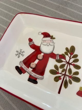 Bandeja cerámica Navidad Santa y Muñeco Nieve
