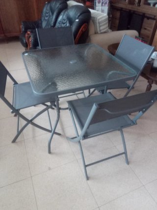 Mesa y 4 Sillas Jardín Cristal/metal
