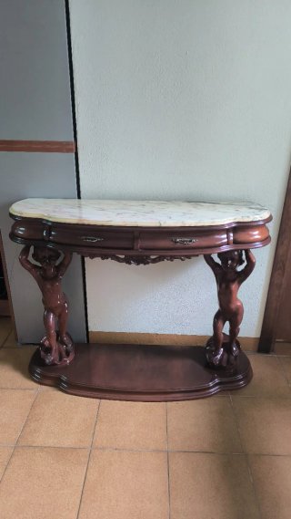 Mesa consola antigua madera y mármol
