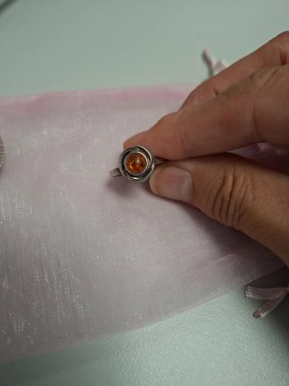 Anillo Plata Ley y Ámbar Naranja