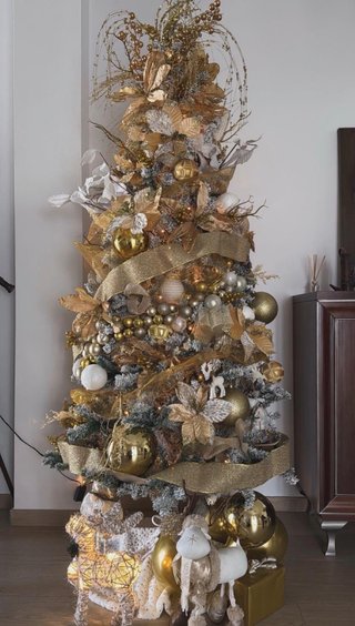 Árbol de Navidad 210cm Dorado y Blanco