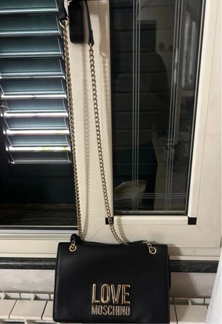 Borsa Moschino Nera Logo Oro