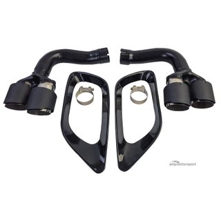 COLAS DE ESCAPE DOBLES CARBONO + MARCO DE MOLDURA NEGRO BRILLANTE BMW X6 E71 08-14