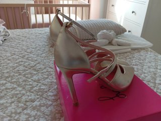 Zapatos Lolita Blu Piel Dorados Talla 38