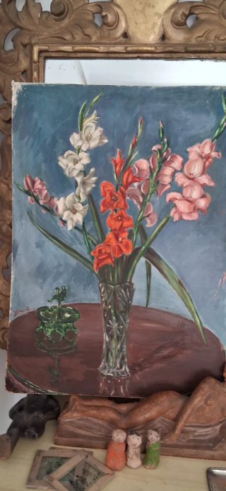 Antigua pintura óleo sobre cartón firmado