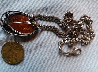 Pendente vintage ambra baltica e catena argento