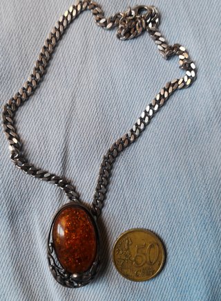 Pendente vintage ambra baltica e catena argento
