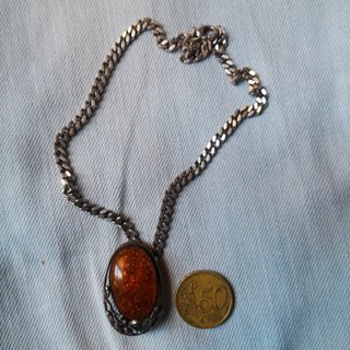 Pendente vintage ambra baltica e catena argento