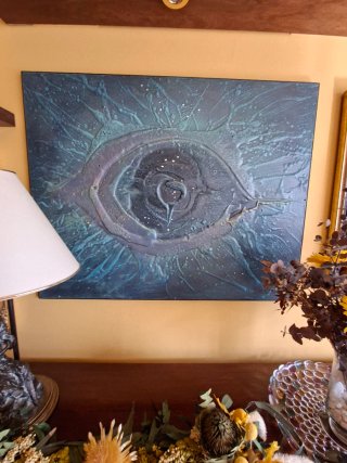 Cuadro abstracto ojo azul y turquesa