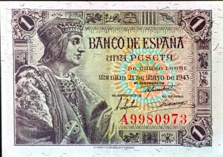 Billete 1 Peseta Banco de España 1943 Serie A