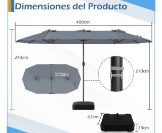 Sombrilla Doble Rectangular con Base Manivela