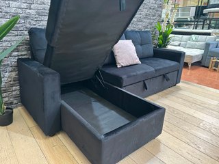 Sofá Cama Chaise Longue con Arcón Negro