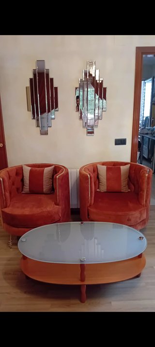 2 Sillones Diseño + Mesa Madera Maciza