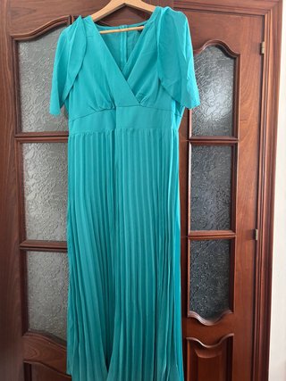 Vestido de fiesta largo verde azulado