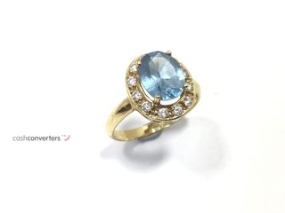 sortija oro 18k con piedra con aguamarina