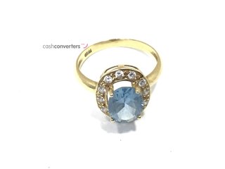 sortija oro 18k con piedra con aguamarina