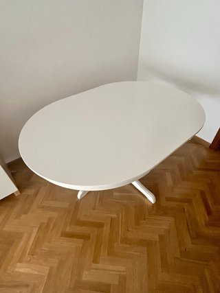Mesa extensible redonda de comedor blanca