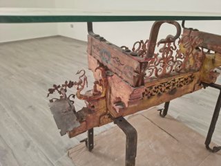 Tavolino Carretto Siciliano Antico Vetro Metallo