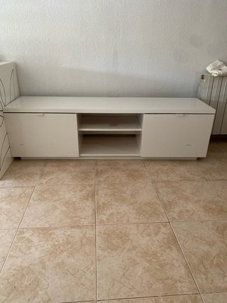 Mueble TV blanco cristal y madera