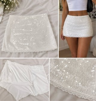 Falda de lentejuelas blanca