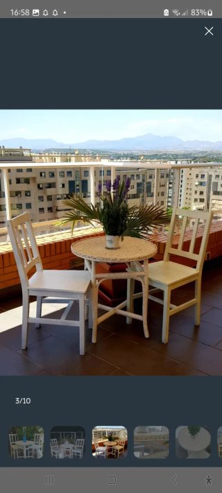 Mesa y 2 sillas terraza mimbre blanco