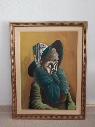 Oleo Original Grande Mujer con Sombrero