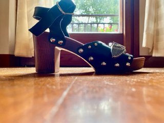 Scarpe zeppe nere con tacco alto taglia 37