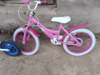 Bicicleta infantil rosa con ruedines