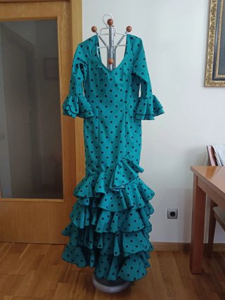 Vestido Flamenco verde petróleo con lunares negros