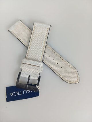 Cinturino Nautica 22mm pelle/ tessuto bianco