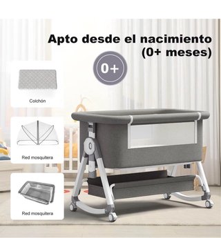 Cuna colecho gris con ruedas