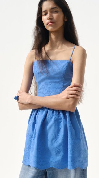 Vestito corto ricamato blu H&M