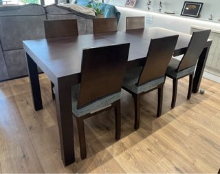 Mesa comedor + 6 sillas madera oscura