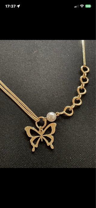 Collar de oro laminado 14k mariposa y perla