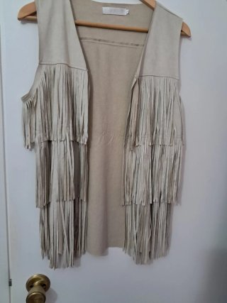 Chaleco de flecos beige talla única