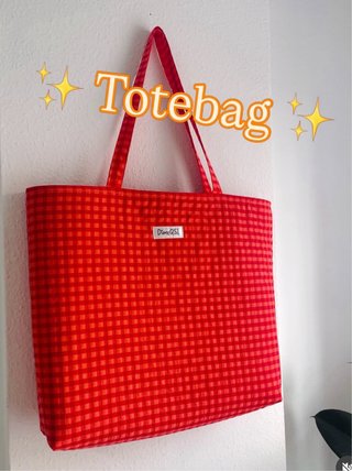 Totebag rojo/coral Cuelga llaves interior