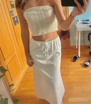 Falda Lino Larga Blanca Talla Única