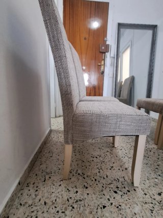4 Sillas de Comedor Tapizadas Beige/Gris