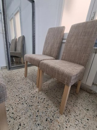 4 Sillas de Comedor Tapizadas Beige/Gris
