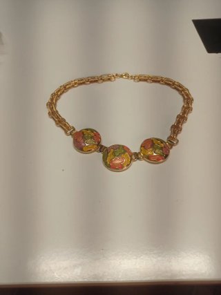 Collar Chapado Oro Años 80 Esmalte Multicolor