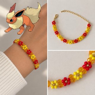Pulseira Flores Vermelhas e Amarelas Pokémon