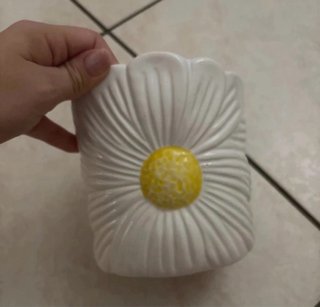 Vaso ceramica fiore margherita bianco giallo